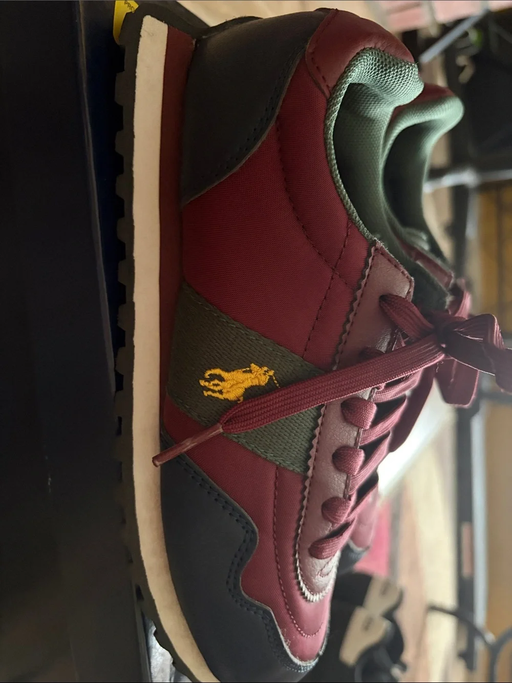 Ralph Lauren Boys Burgundy and Gray Polo Runner Sneakers